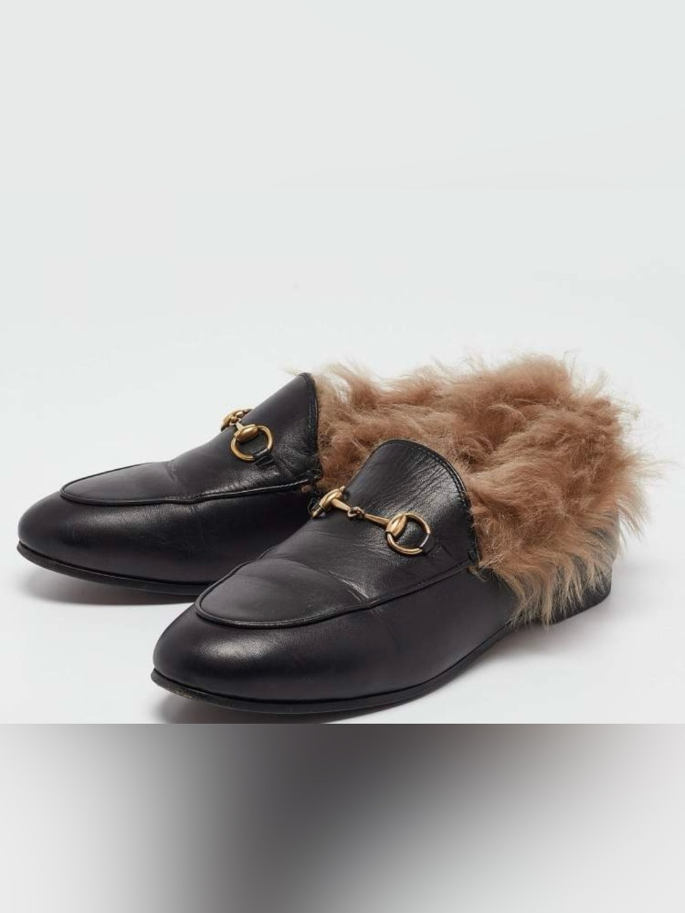 Gucci Leather Fur Lined Jordaan Loafers -Black - Picture 2 of 7
